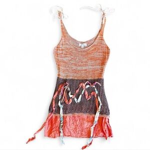 Zebba Crocheted Textured Coral Tank, S